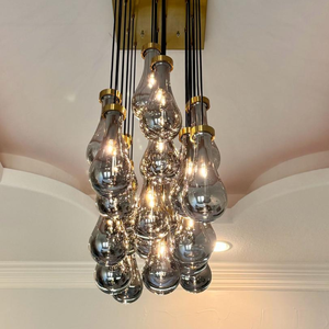 Lampadario in Vetro e <span class=keywords><strong>Metallo</strong></span> LED Regolabile in Altezza, Stile Industriale Americano Retrò di Lusso per Hotel, Villa, Soggiorno e Camera da Letto - Product Image 2