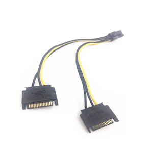 Dual 2 SATA 15 Pin Male untuk Pci-E Express Card 6 Pin Pria Grafis Kartu Video Kabel 20Cm - Product Image 2