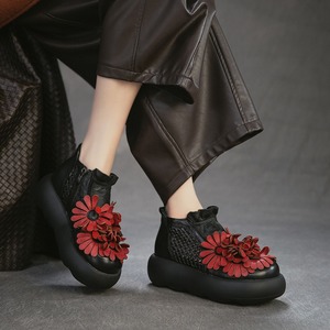Sandales décontractées à bout ouvert, à motifs floraux d'inspiration artistique, en cuir véritable, avec un design léger, adaptées aux femmes - Product Image 4