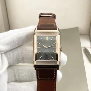 Montre élégante pour homme, design classique de luxe, noir et blanc, double cadran, double fuseau horaire, mouvement mécanique réversible. - Product Image 6