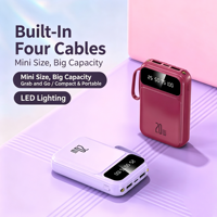Batterie externe transfrontalière en gros avec câble intégré, 20000 mAh, batterie au lithium polymère, sortie 20W, grande capacité, compacte et portable