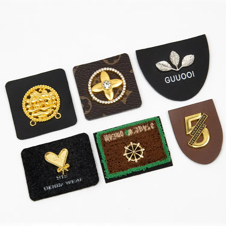 Logo logam emas kustom label Kulit Asli aksesori garmen label kulit pu hitam