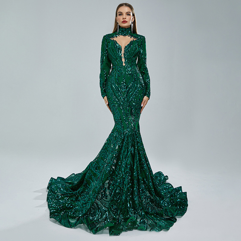 Vestidos de fiesta de sirena verde esmeralda Elegantes y