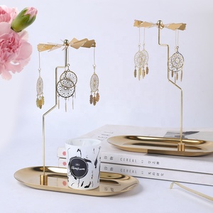 Creative Luxury Iron Golden <strong>Romantic</strong> Rotating Aromatherapy Candlestick Christmas Gift Lantern with Tray - Product Image 5