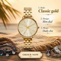 Montre Classique pour Femme, Boîtier en Verre Style Antique, Bracelet en Acier Inoxydable à 5 Maillons, Mouvement Quartz, Écologique, Étanchéité 3 ATM