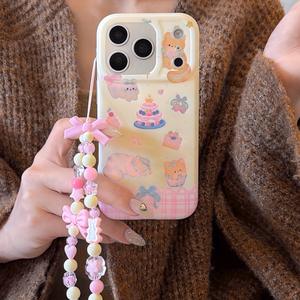 Coque de téléphone personnalisée avec motif animal Cake <span class=keywords><strong>Cat</strong></span> Laser Rhinestone pour iPhone 15/14/13/12 avec cordon de protection - Product Image 1