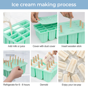 BPA miễn phí 12 khoang Silicone Popsicle khuôn tái sử dụng kem Popsicle khuôn cho trẻ em <span class=keywords><strong>Ice</strong></span> Cream Maker công cụ - Product Image 2