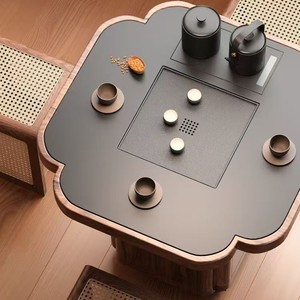 Mesa de Té Moderna de Madera Maciza con Forma de Trébol de Cuatro Hojas, 68x68 cm, con Almacenamiento, para Sala de Estar u Oficina - Product Image 3