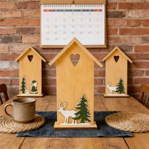 Adorno Navideño <span class=keywords><strong>de</strong></span> Madera al por Mayor <span class=keywords><strong>de</strong></span> Fábrica, Casa <span class=keywords><strong>de</strong></span> Madera con Papá Noel y <span class=keywords><strong>Renos</strong></span>, Decoración Artesanal 3D para el Hogar, Regalo - Product Image 2