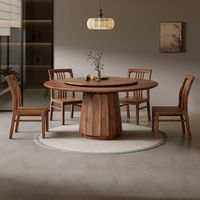Nordamerikanisches Schwarznuss-Massivholz Esszimmer-Set, Luxuriöser Runder Esstisch mit Drehplatte für Hotel & Zuhause Restaurant