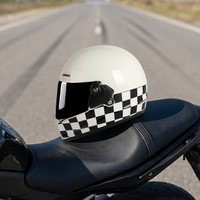 Casque intégral rétro certifié DOT/3C, design classique à carreaux, casque de moto haute résistance, style rétro unisexe