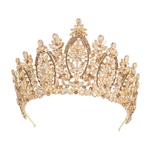 Cross-border Wholesale Baroque European American Beauty Pageant Bride Tiara Alloy Electroplated Flowers <strong>Wedding</strong> <strong>Hair</strong> <strong>Band</strong> <strong>Hair</strong> - Product Image 2