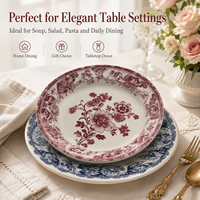 Assiette à dîner en céramique écologique vintage européenne, impression florale, assiette de service colorée