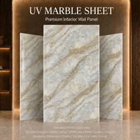 Panneau mural en PVC brillant MORLENX gris clair beige veiné marbre, feuille de marbre UV pour projets d'aménagement intérieur hôtelier