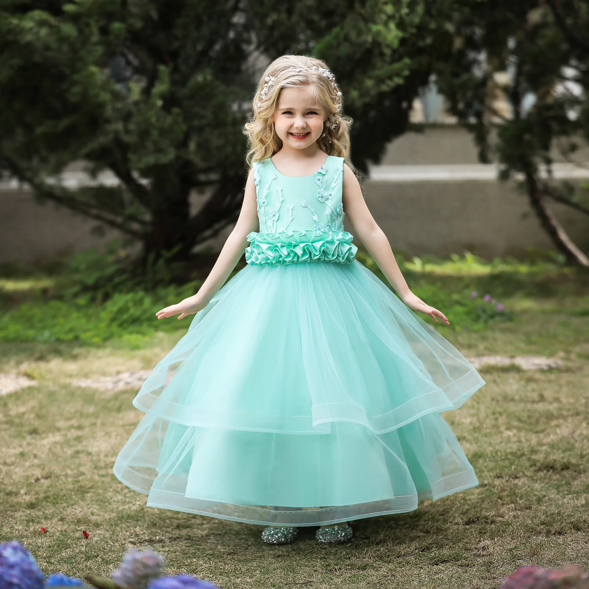 MQATZ 2020 nuevos vestidos largos flores niñas uso bautizo vestidos de fiesta de verano vestidos de niña