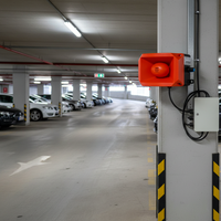 Sirène électronique Ileritraffic MS-214 à sonorité ajustée, ABS, 50 tonalités, protection IP54, 70-140 dB, 110-220 VAC/12-24 VDC, compatible MP3