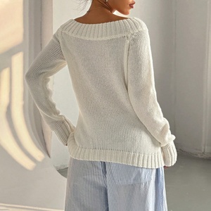 Maglione da donna a tinta unita, minimalista, con spalle scoperte, lavorato a <span class=keywords><strong>maglia</strong></span>, vestibilità ampia, a maniche lunghe, con bordo a costine, casual - Product Image 2