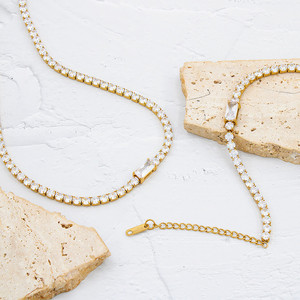 3mm Wide 18K Gold Plated Stainless Steel CZ Diamond <b>Iced</b> <b>Out</b> Tennis <b>Chain</b> Necklace & Bracelet - Claw Set Cubic Zirconia <b>Chain</b> - Product Image 5