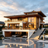 Villa préfabriquée multi-étages en structure acier de luxe moderne pour maison de vacances et gîte, certifiée CE