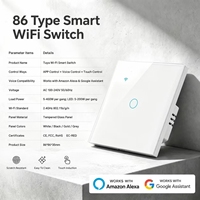 Interruptor de Pared Táctil Inteligente WiFi UBARO Tuya, Cable de Alimentación Único, Marco de Hierro, Panel de Vidrio de Lujo, Control por Voz con Alexa, Google, Yandex y Alice