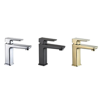 Grifo de Lavabo de Baño Moderno de Latón Sólido con Acabado Cromado Negro, Monomando, de Montaje en Cubierta, con Caño Recto Plano y Cartucho Cerámico
