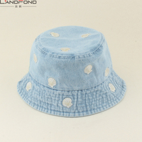 Cappello da sole estivo traspirante in denim lavato per bambini Landfond con ricamo marino a forma di stella marina, conchiglia e granchio
