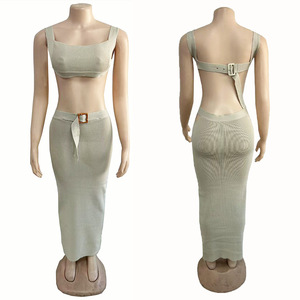 Conjunto de 2 piezas de punto elegante para mujer, conjunto de falda larga de verano 2024 para mujer, para mujer - Product Image 6