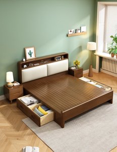 Cadre de lit en bois massif de haute qualité avec tête de lit de rangement, lit rembourré avec étagère pour mobilier de chambre - Product Image 6
