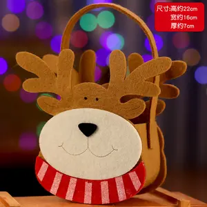 핫 세일 만화 산타 엘크 메리 크리스마스 선물 가방 에코 친화적 재활용 토트 포장 가방 휴가 작은 귀여운 펠트 가방