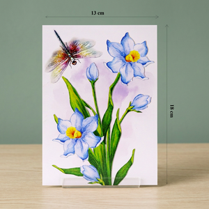 Carte 3D de fleur de narcisse bleue de haute qualité, artisanat en papier fait main, design découpé au laser personnalisé, cadeau de décoration pour la maison, mariage, amour - Product Image 6