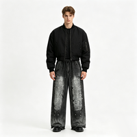 Pantalon ample vintage délavé à cordon de serrage, imprimé DTG Kornit motif tablette craquelée, bords bruts déchirés