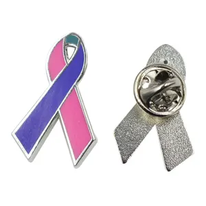 Perni smaltati con nastro rosa su misura per cancro al seno con stampa serigrafica, spille in smalto morbido e duro