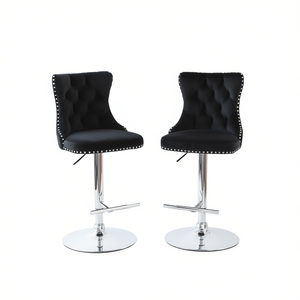 Tabourets de bar modernes rembourrés DB A&A Furniture, base chromée, siège en velours pivotant, réglables de 25 à 33 pouces, style farmhouse - Product Image 1