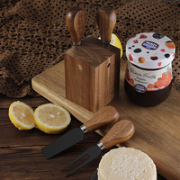 Couteau à fromage personnalisé en acier inoxydable avec manche en bois d'acacia, ensemble couteau et fourchette à fromage portables, support magnétique, fonction manuelle