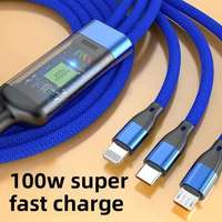 Cable USB Tipo-C de Carga Súper Rápida 3 en 1 de 120W para Impresora y Escáner de Código de Barras IOS/Android, Material de Nailon para Automóvil y Computadora