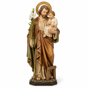 Statue religieuse catholique en résine de Saint <span class=keywords><strong>Joseph</strong></span> et Jésus, artisanale et peinte à la main, d'une valeur artistique - Product Image 1