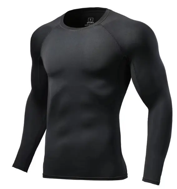 Оптовая продажа, мягкая компрессионная рубашка с круглым вырезом и длинным рукавом, мужские быстросохнущие плюшевые колготки для фитнеса
