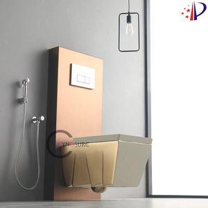 โถสุขภัณฑ์ติดผนังเซรามิกเคลือบทอง ดีไซน์เรียบง่าย ไร้กรอบ พร้อมถังเก็บน้ำ - Product Image 5