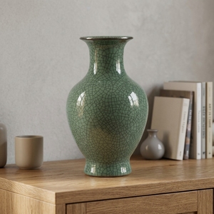 <span class=keywords><strong>Vase</strong></span> de glaçure de fissure de glace <span class=keywords><strong>vert</strong></span> antique fait à la main grande <span class=keywords><strong>bouteille</strong></span> de fleur en porcelaine de Style Art déco en céramique chinoise pour la décoration de la maison - Product Image 1