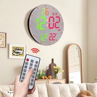 Stille RGB ronde digitale LED-wandklok met automatische helderheidsregeling, afstandsbediening, temperatuur, datum en groot display voor woondecoratie