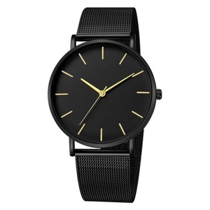 Minimalist Men <b>Watch</b> <b>Black</b> Mesh Strap Quartz Wristwatch Fashion Simple Business <b>Watch</b> for Men - Product Image 2