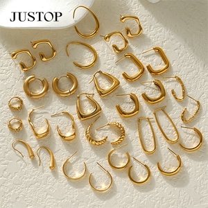Trendy <b>Hook</b> Hoop <b>Earrings</b> 18K Gold Plated Stainless Steel Hypoallergenic Women's Fashion Jewelry - Product Image 3