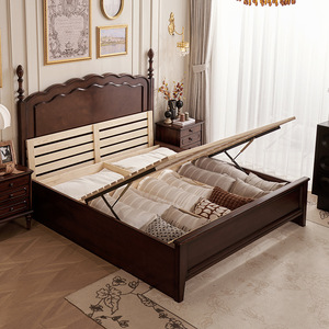 High-End Retro Solid Wood Bed French Vintage Style Double Size Cherry Color Hand Carved <b>Poster</b> Bed - Product Image 4