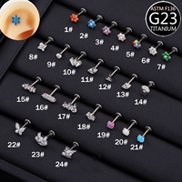 Piercing F136 con Varios Diseños de Zirconia, Piercing de Oreja Tipo Pin, Piercing de Labio, Joyería para Piercing Corporal, Pendientes con Forma de Flor