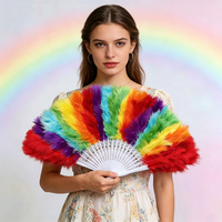 Éventail pliant grand format arc-en-ciel LGBTQ+ Bi Pride Gay Pride avec plumes moelleuses pour défilé