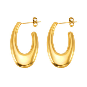 ZOGXIN Gold Hoop Earrings Geometric Oval U Shape Stainless Steel Party Fashion Jewelry for Women - Product Image 5