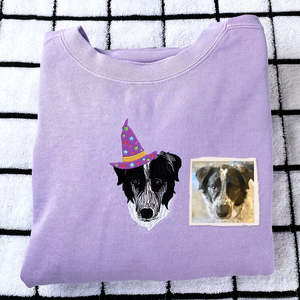 Portrait de chien brodé personnalisé pour <span class=keywords><strong>femme</strong></span> avec sweat à capuche ou sweat-shirt chapeau de sorcière Halloween - Product Image 3