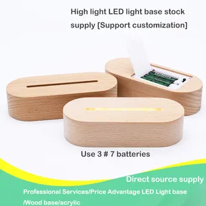 Portable Oval Design Table LED Night Wooden Base Lamp Wooden Base With Switch Cable 3D Nightlight