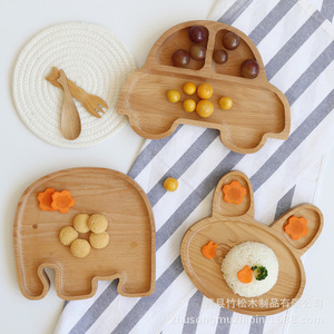 Bandeja de madera para comida de bebé con forma de animal de dibujos animados para niños, plato para servir comidas ZS0327 - Product Image 1