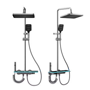 Laiton acier inoxydable pluie gris colonne de douche mitigeur robinet Chrome Piano clé salle de bain ensembles Jet Massage pulvérisation vanne en céramique - Product Image 2